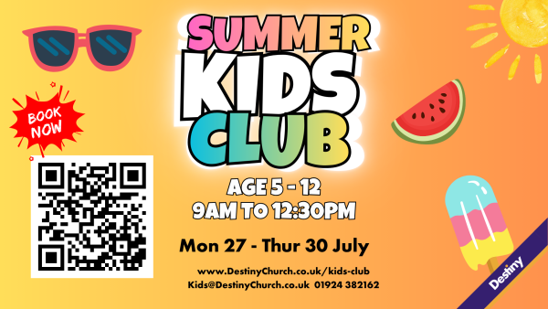 KIDS CLUB 2 poster advertising kids club monday 27- thurs 30th july 9-12:30 pm